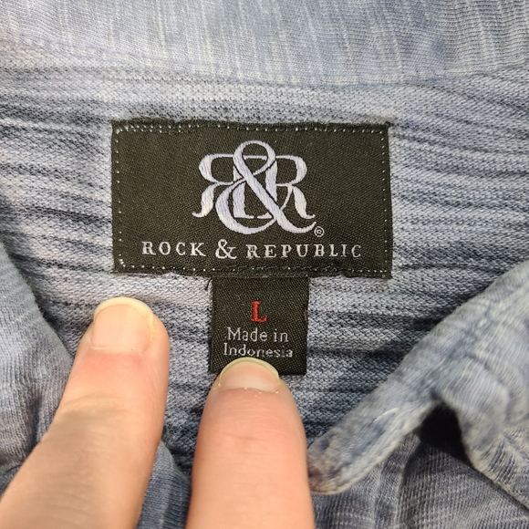 Rock & Republic Polo Mens Large Golf Shirt Short Sleeve Blue Pocket Casual Tee - Picture 4 of 8